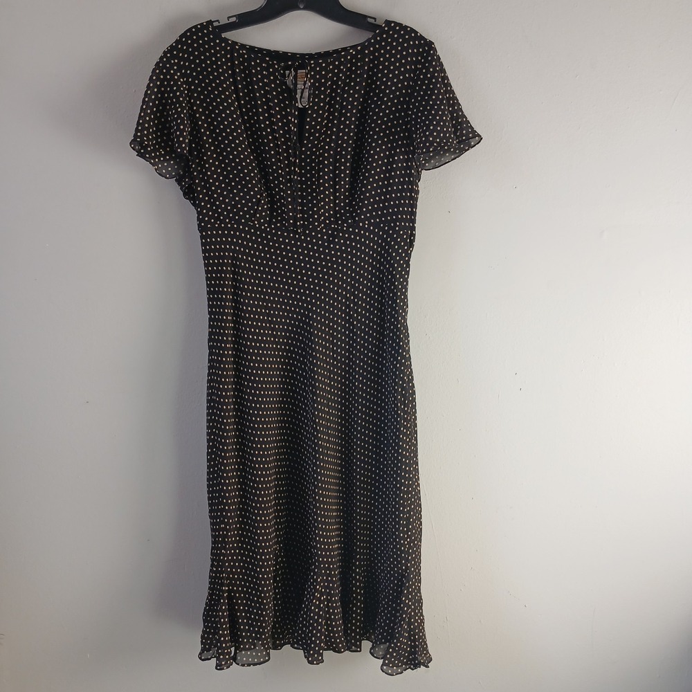 Talbots Women's Size 10Vintage 1990's Chiffon Midi Dress Polka Dot 100% Silk Zip